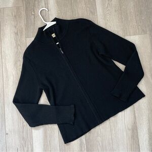 Eddie Bauer Sweater wool collared full zip womens Black (large) classic preppy